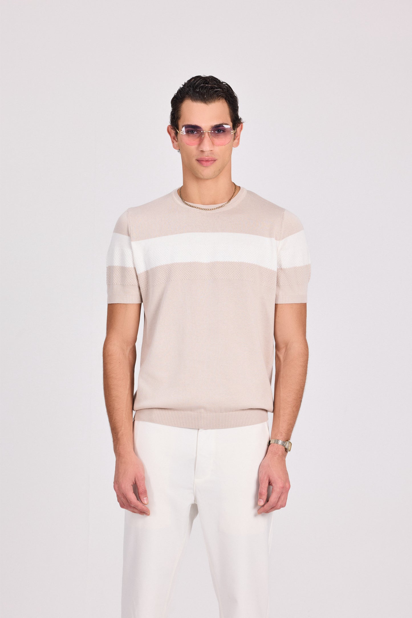Beige Knitted Modal/Wide Stripe