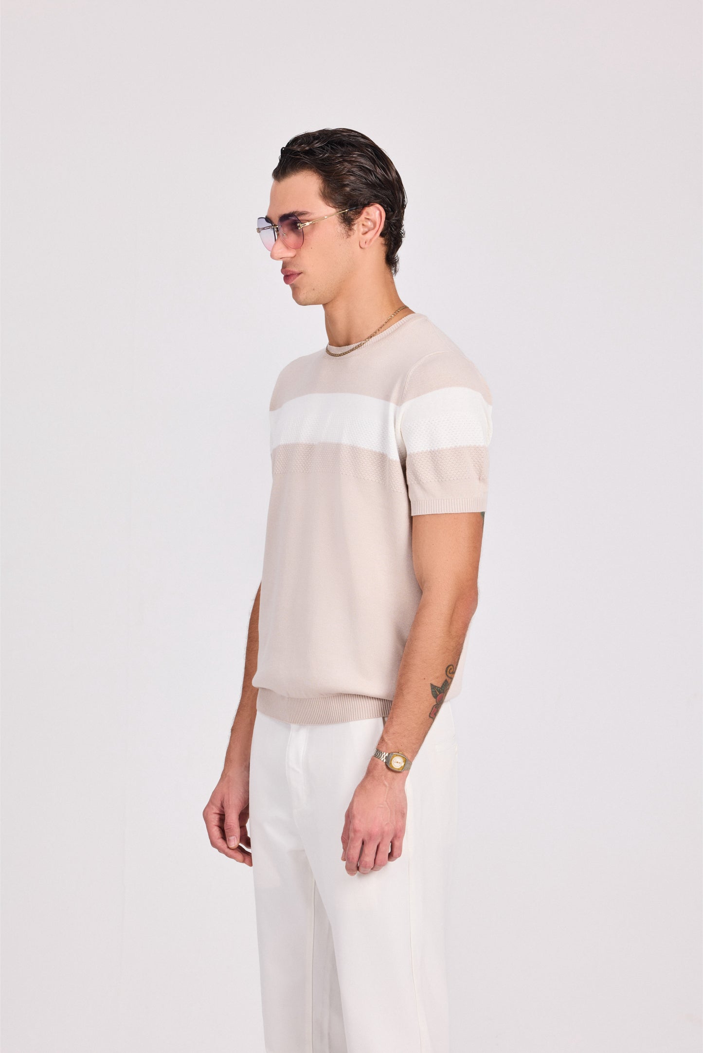 Beige Knitted Modal/Wide Stripe