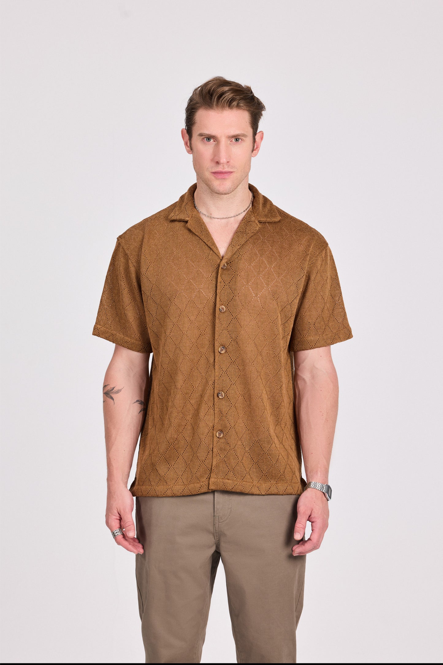 Knitted Marine Short Sleeve Shirt