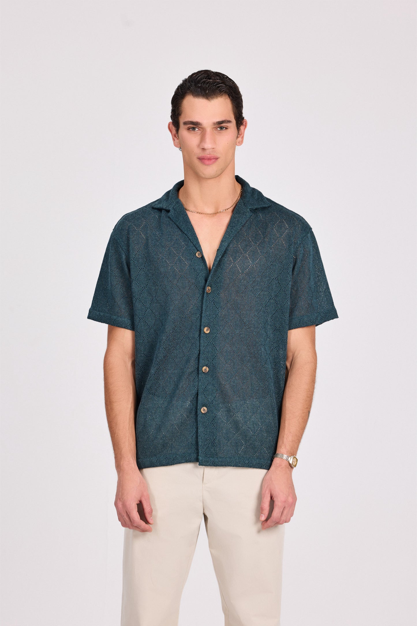 Knitted Marine Short Sleeve Shirt