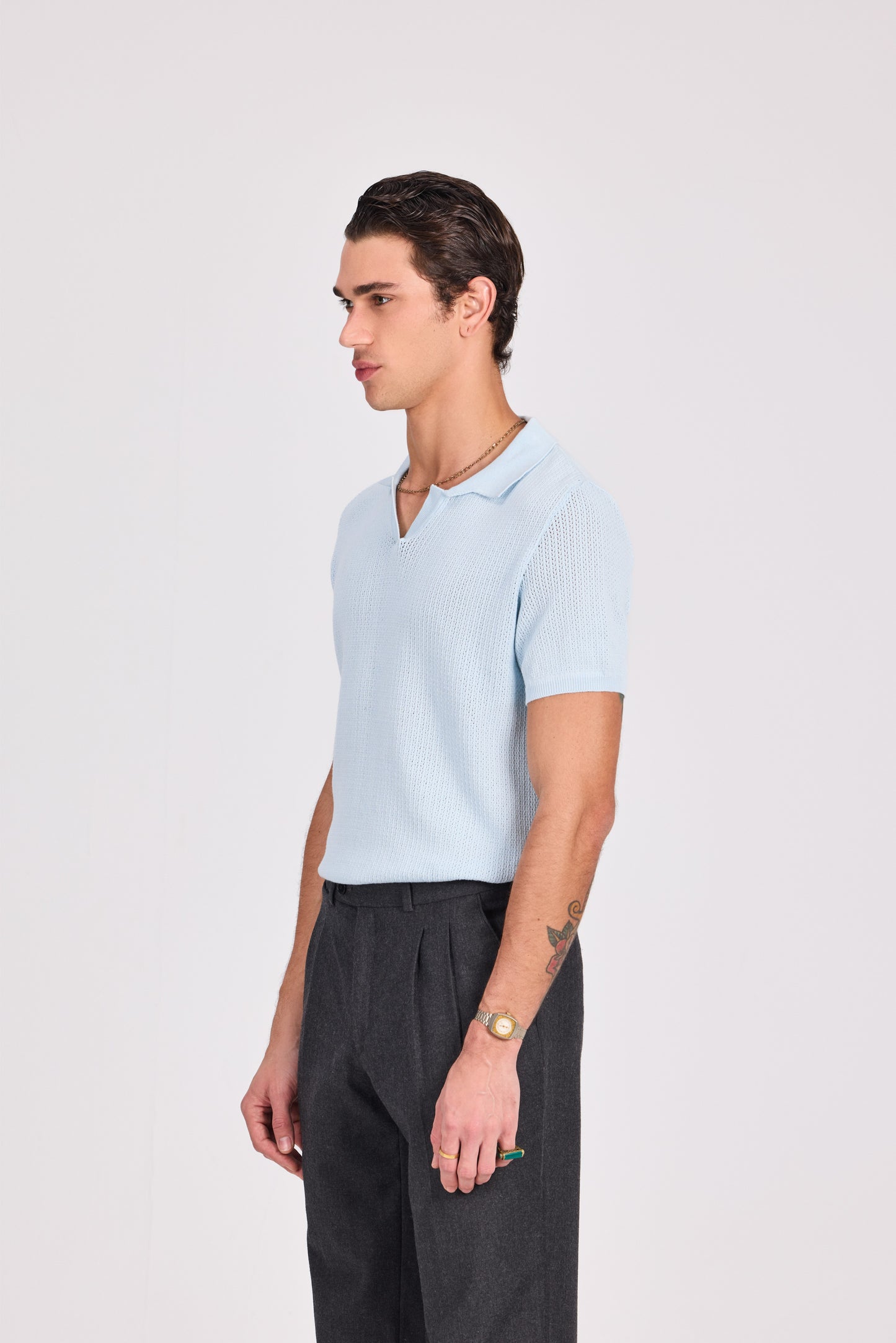 Baby Blue Cotton Blend Knitted Polo