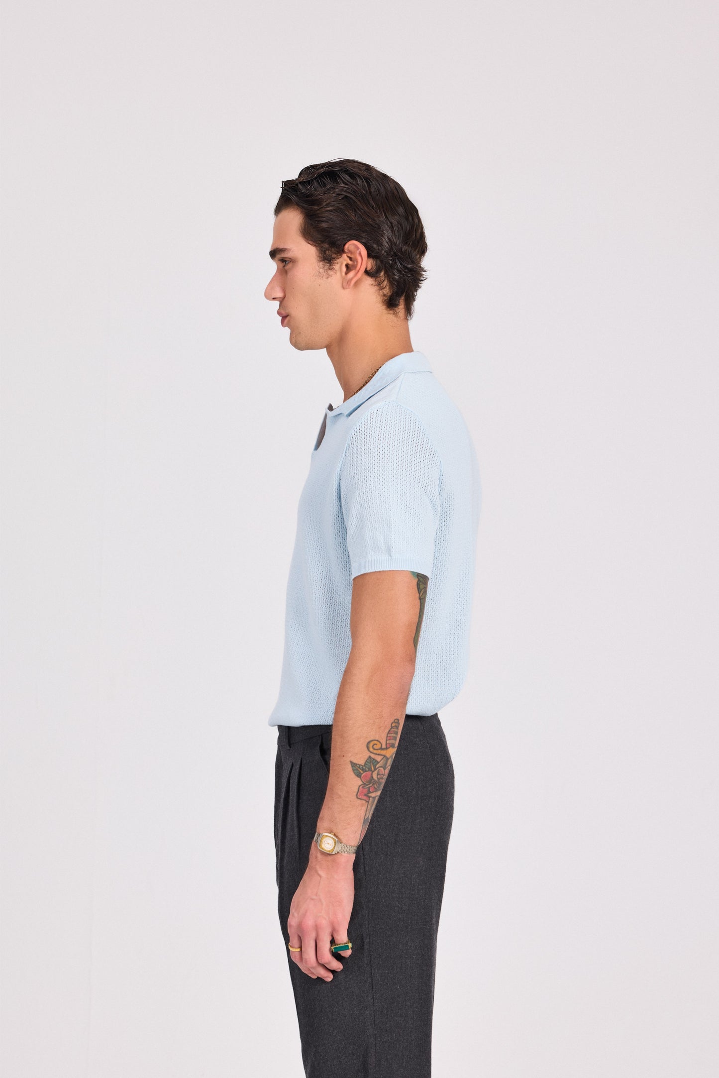 Baby Blue Cotton Blend Knitted Polo