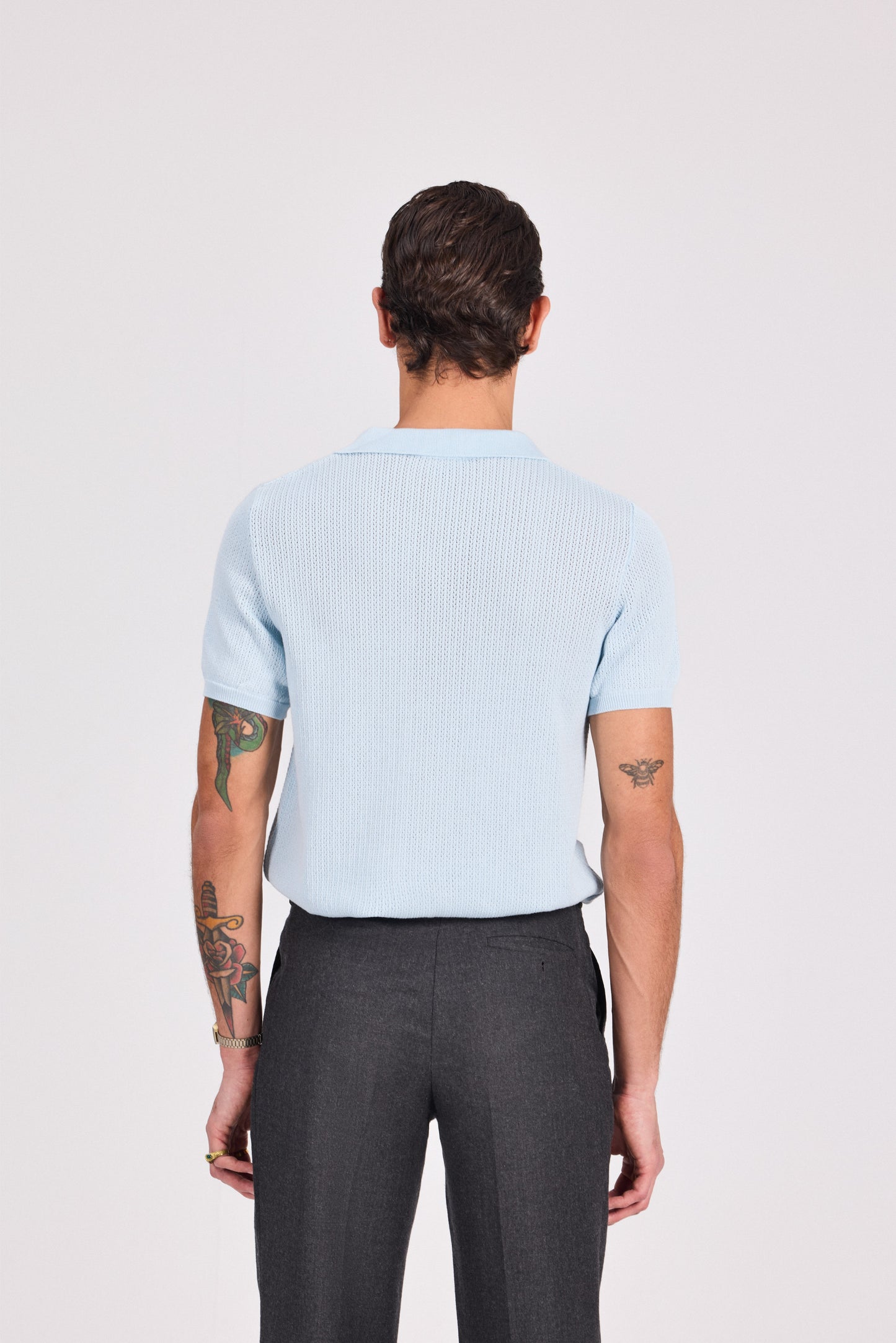 Baby Blue Cotton Blend Knitted Polo