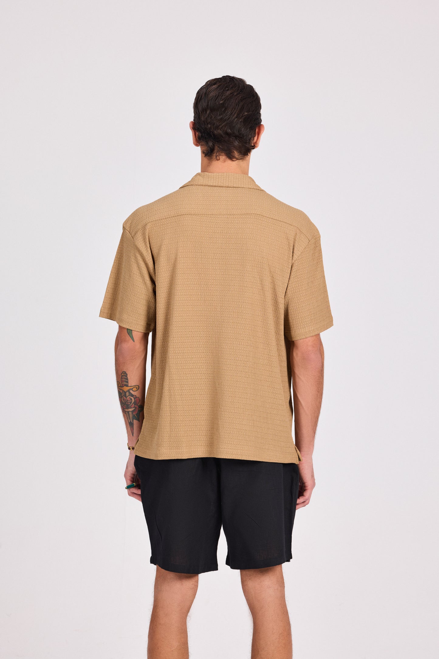Beige Poly Mesh Knit Shirt