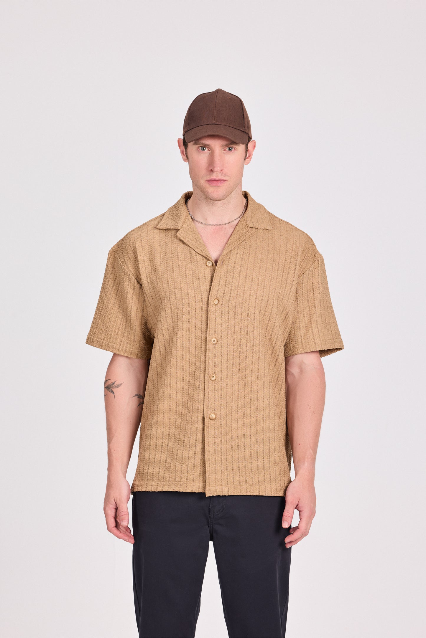 Beige Poly Lace-Knit Shirt