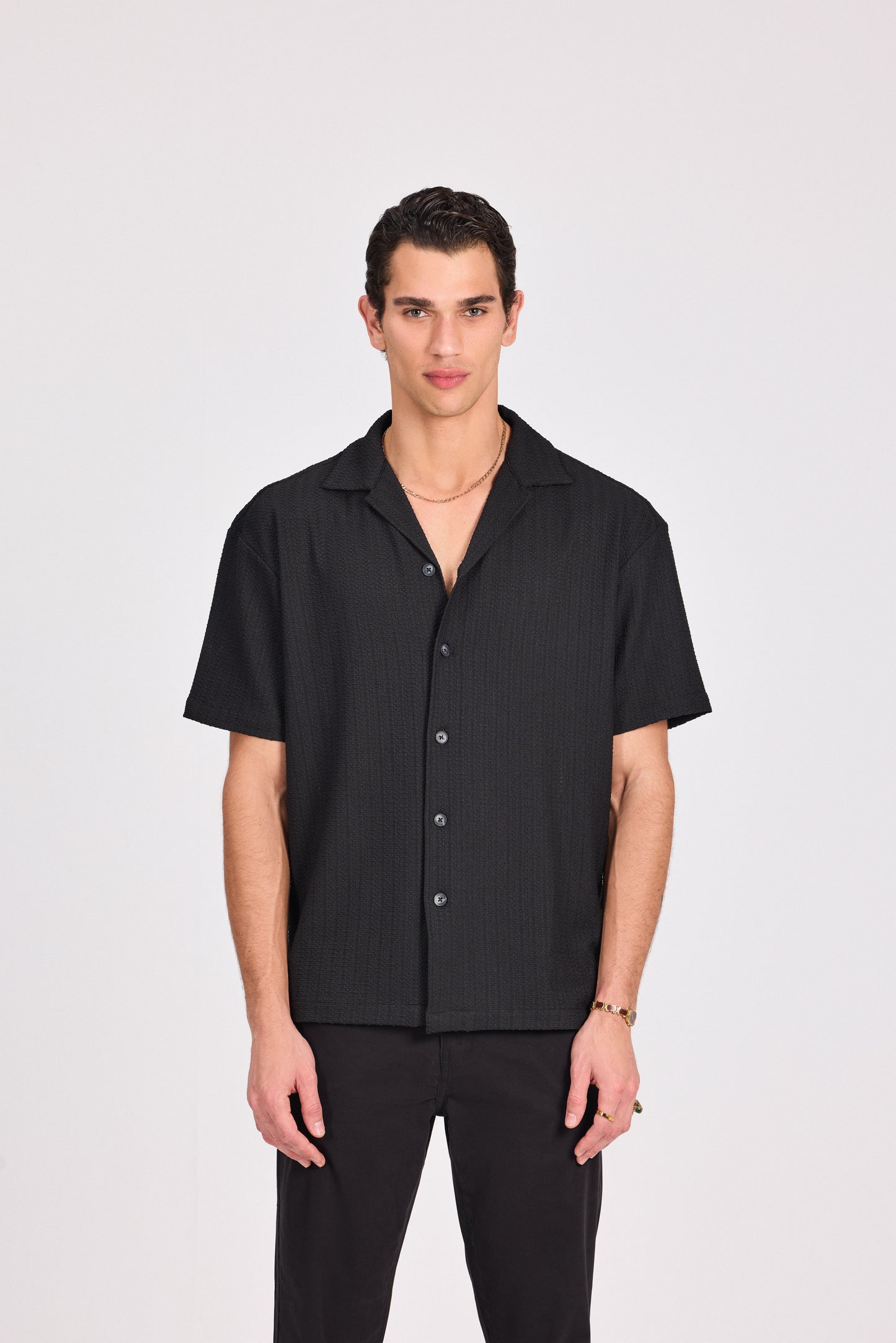 Dark Grey Poly Lace-Knit Shirt