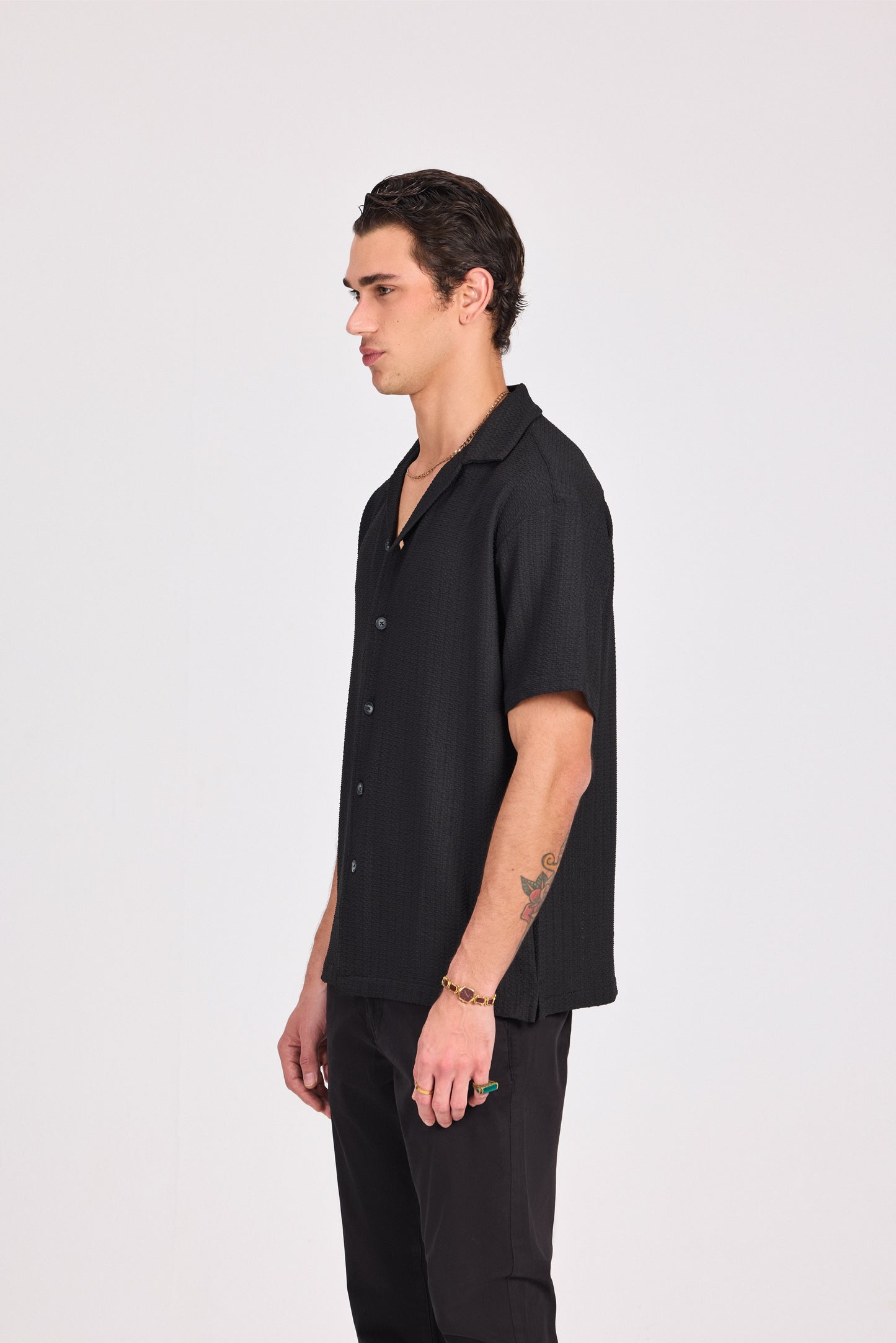 Dark Grey Poly Lace-Knit Shirt