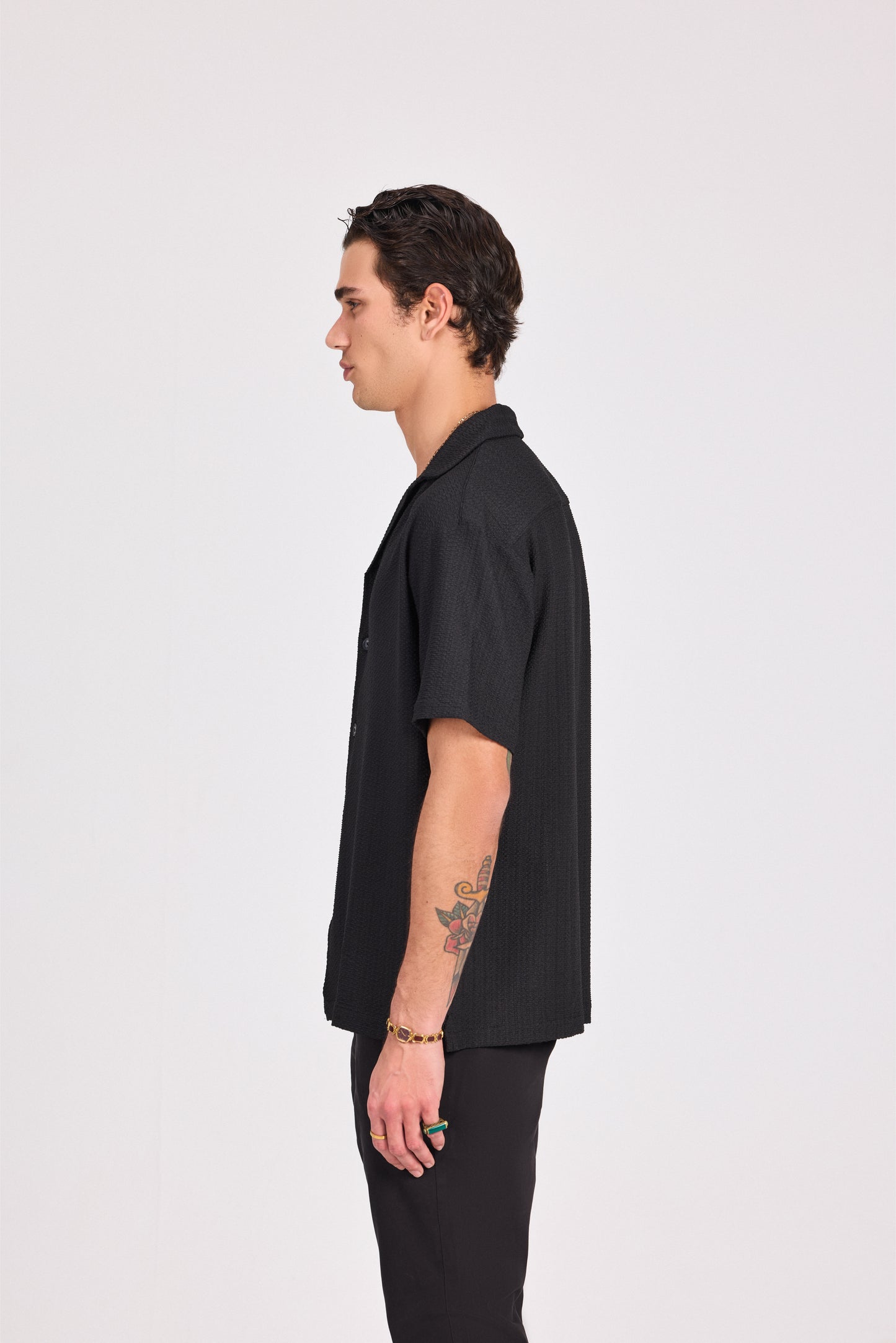 Dark Grey Poly Lace-Knit Shirt