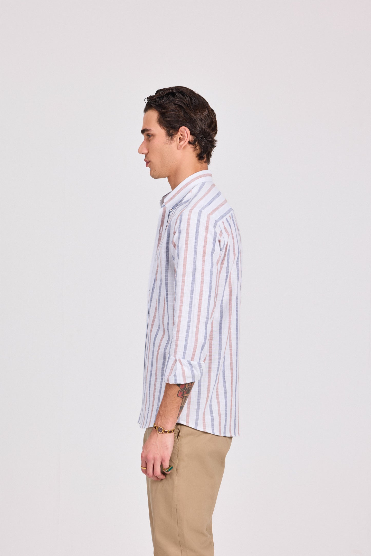 Brown Cotton Wide Striped Long Sleeve Shirt