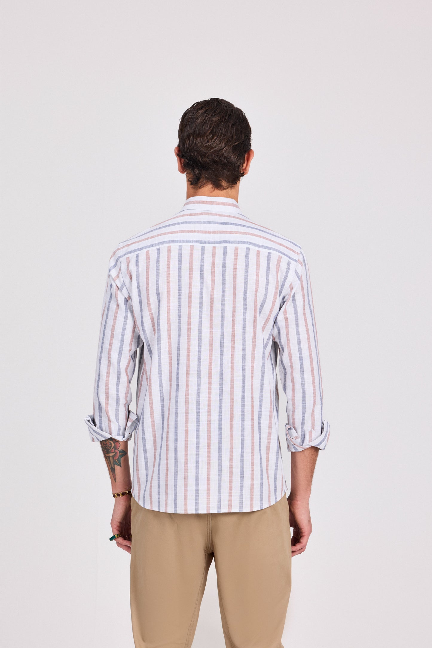 Brown Cotton Wide Striped Long Sleeve Shirt