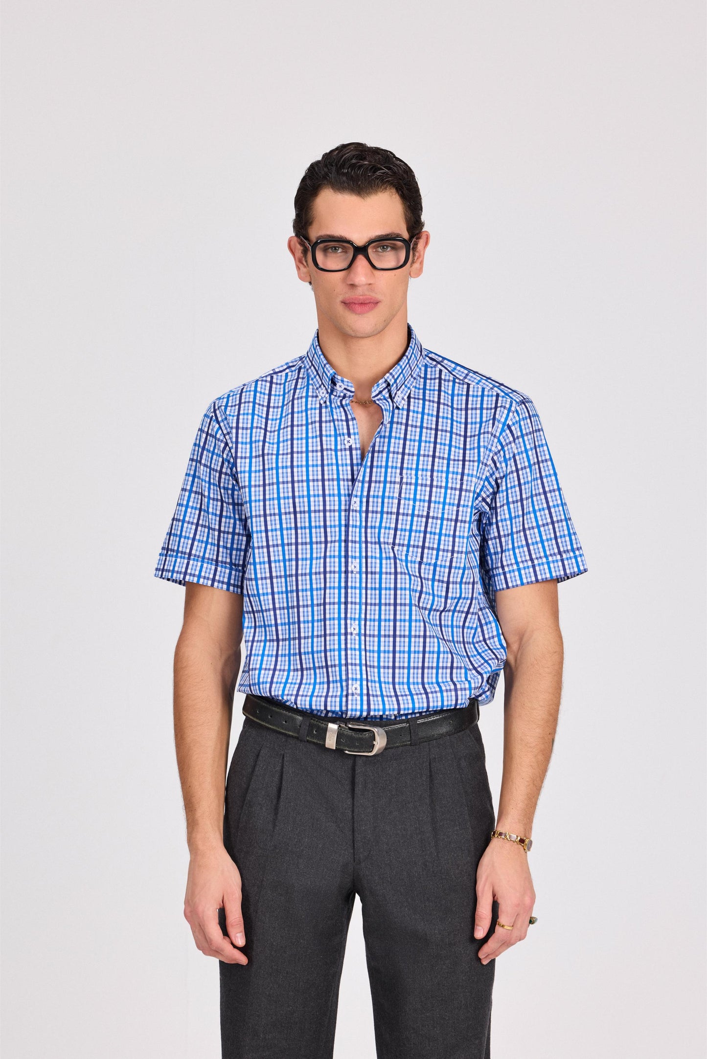 Blue checkered Short Sleeve Shirt