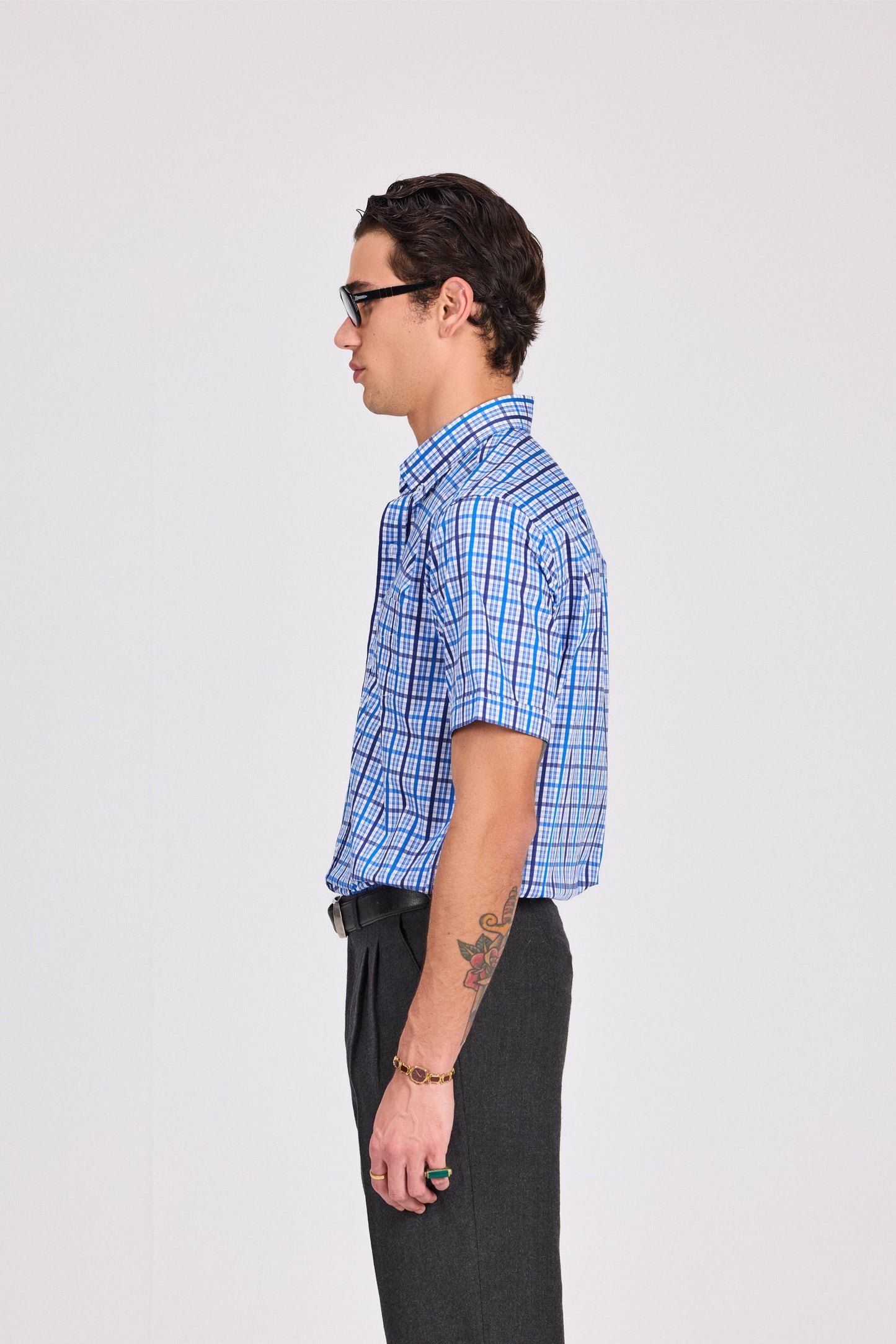 Blue checkered Short Sleeve Shirt