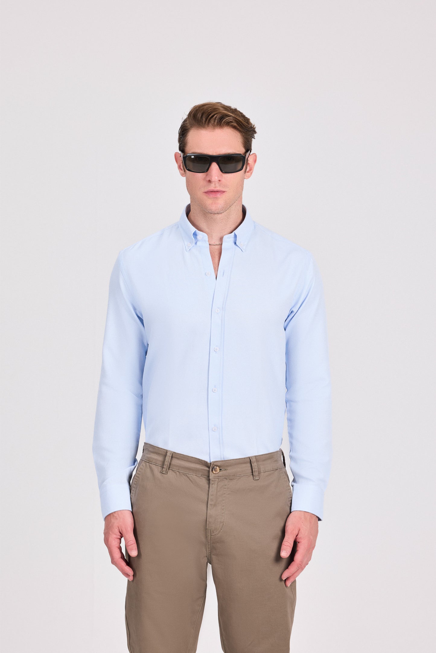 Baby Blue Smart Casual Poly-Cotton Jacquard Shirt