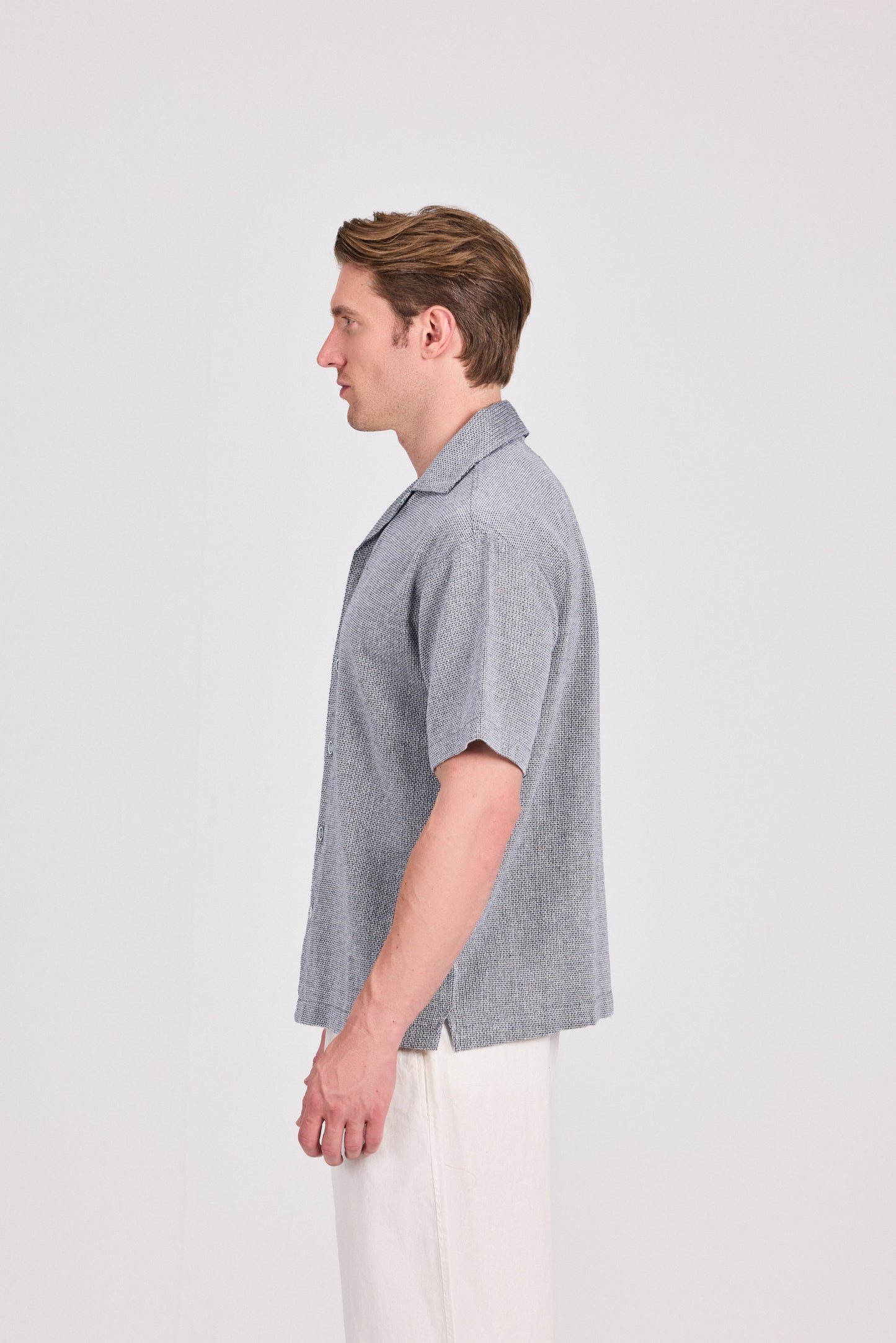 Grey Checkered 100% Cotton Short Sleeve Shirt