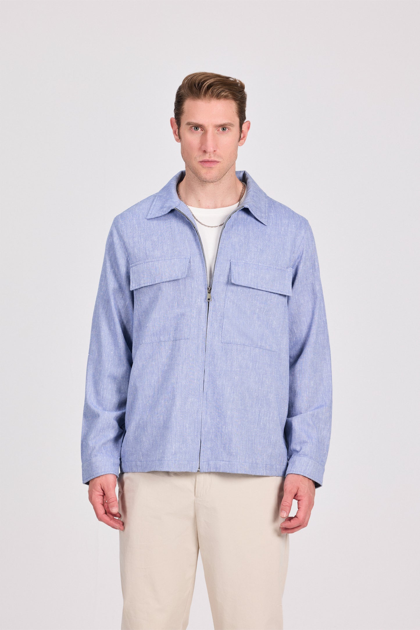 Baby Blue Poly-Cotton Lenin Look Jacket