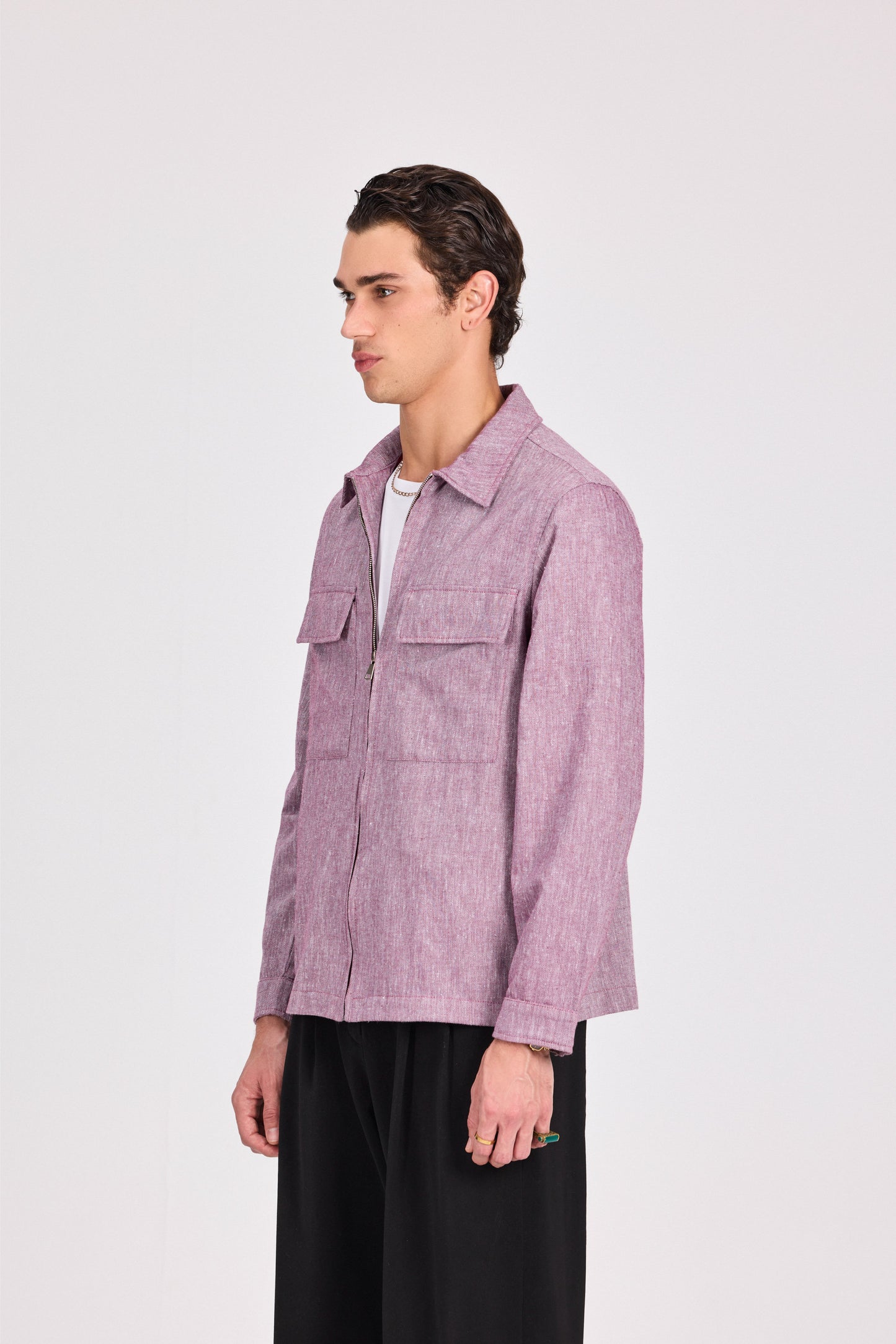 Burgundy Poly-Cotton Lenin Look Jacket