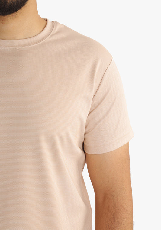 Beige Basic Jacquard Round Neck T-Shirt