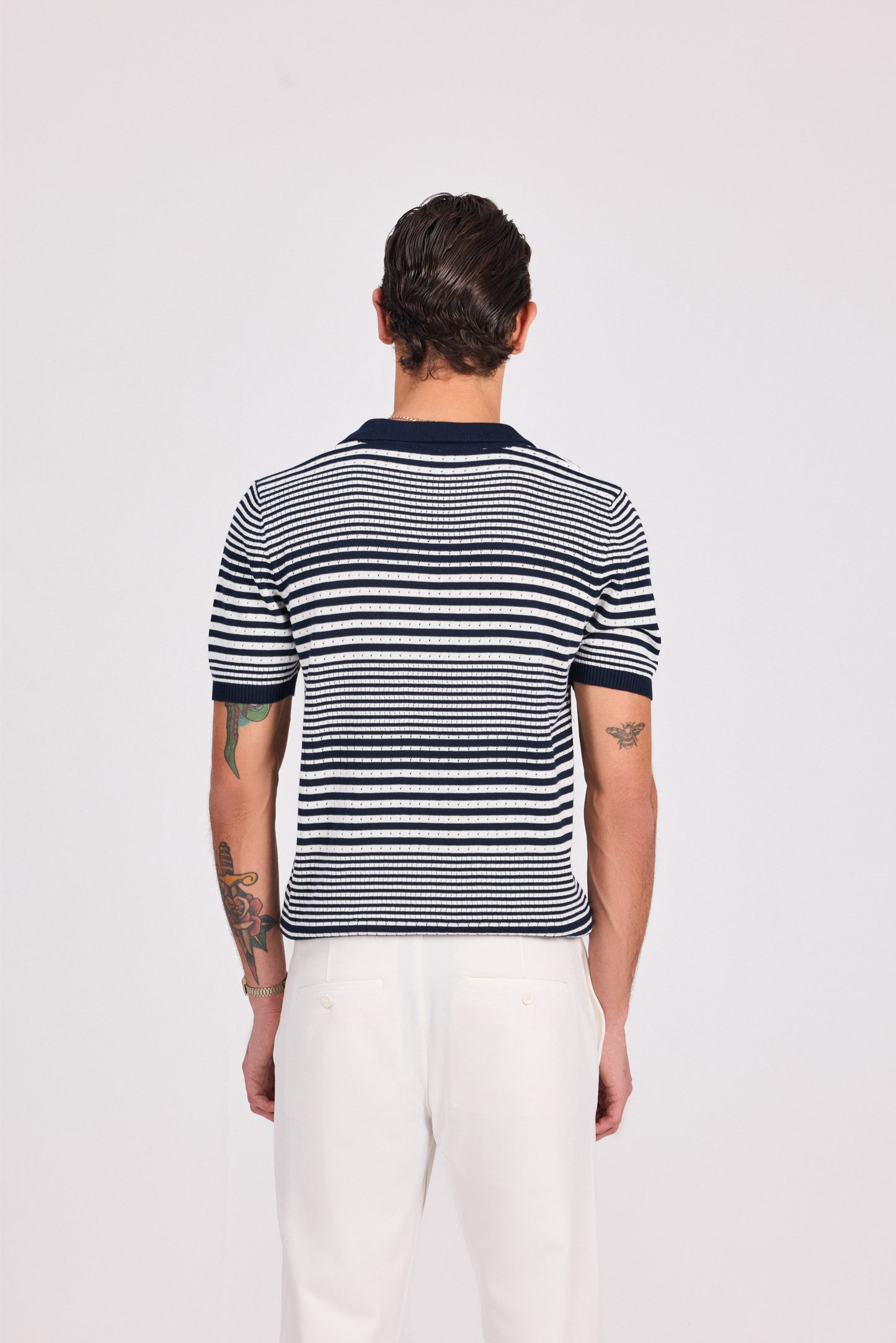 Navy Cotton Modal Knitted Polo Patterned