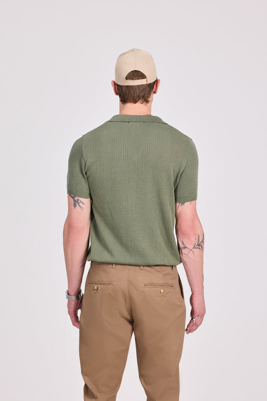 Olive Cotton Blend Knitted Polo