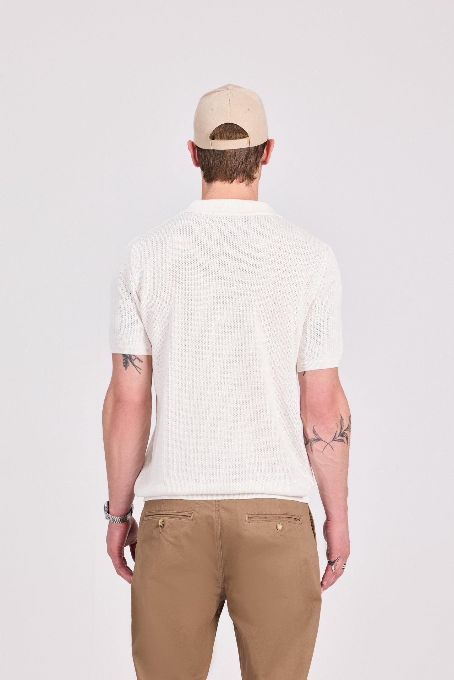 Off White Cotton Blend Knitted Polo