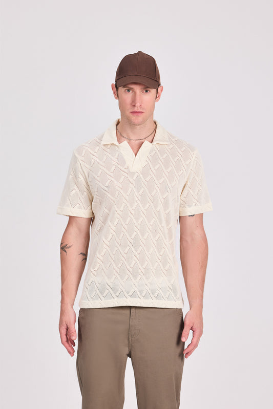 Cotton Knitted Off White Polo Shirt