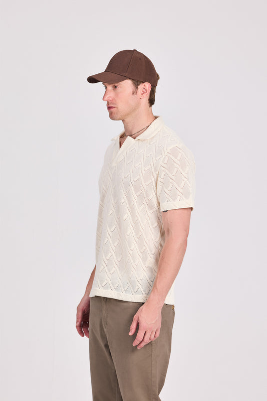 Cotton Knitted Off White Polo Shirt