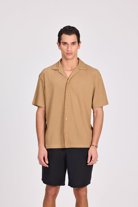 Beige Poly Mesh Knit Shirt