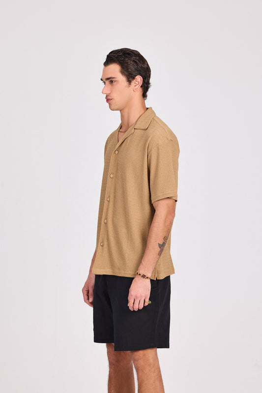 Beige Poly Mesh Knit Shirt