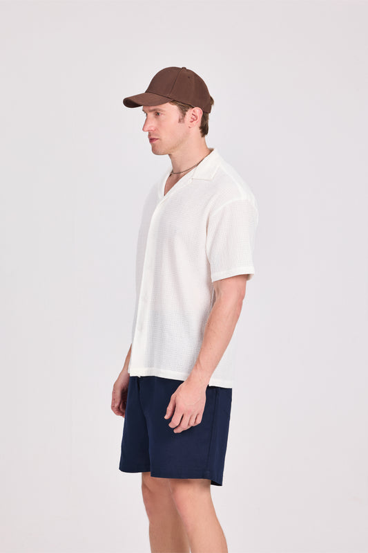 White Poly Mesh Knit Shirt