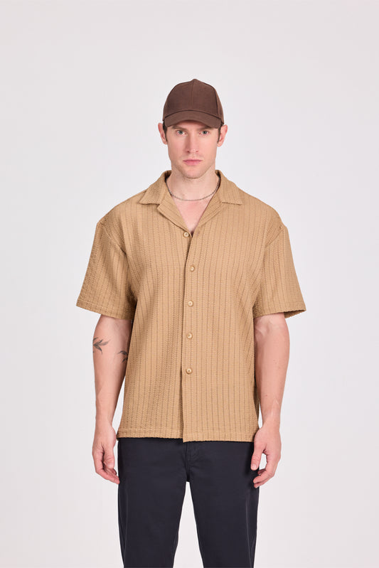 Beige Poly Lace-Knit Shirt