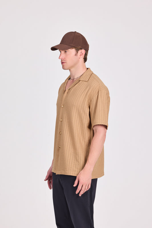 Beige Poly Lace-Knit Shirt