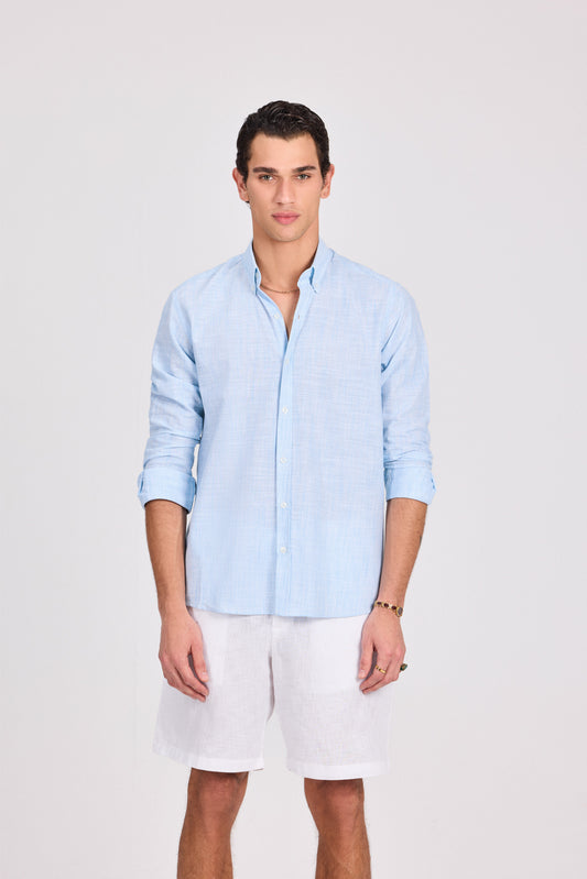 Baby Blue Cotton Striped Long Sleeve Shirt