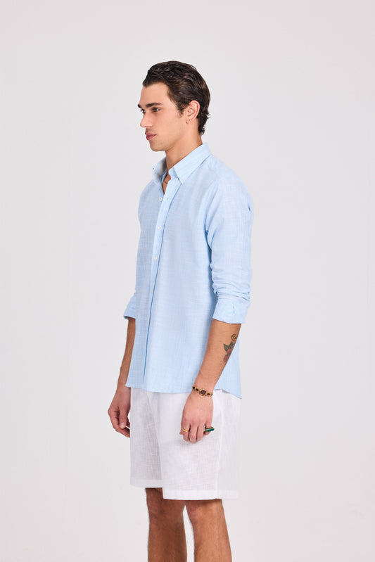 Baby Blue Cotton Striped Long Sleeve Shirt