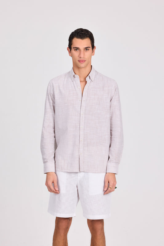 Brown Cotton Striped Long Sleeve Shirt