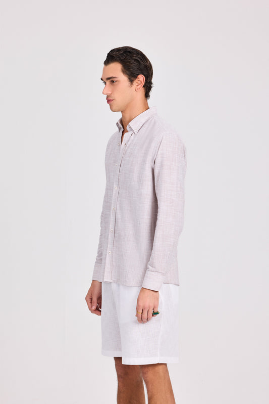 Brown Cotton Striped Long Sleeve Shirt