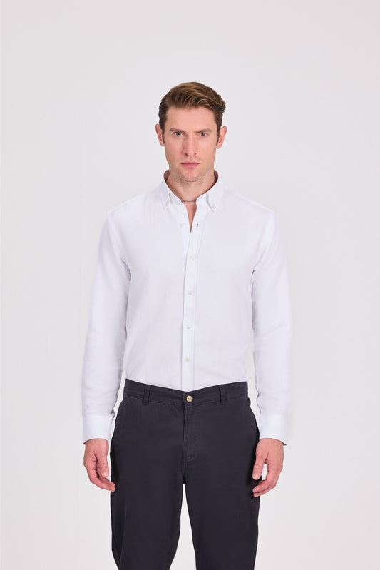 White Classic Poly-Cotton Jacquard Shirt