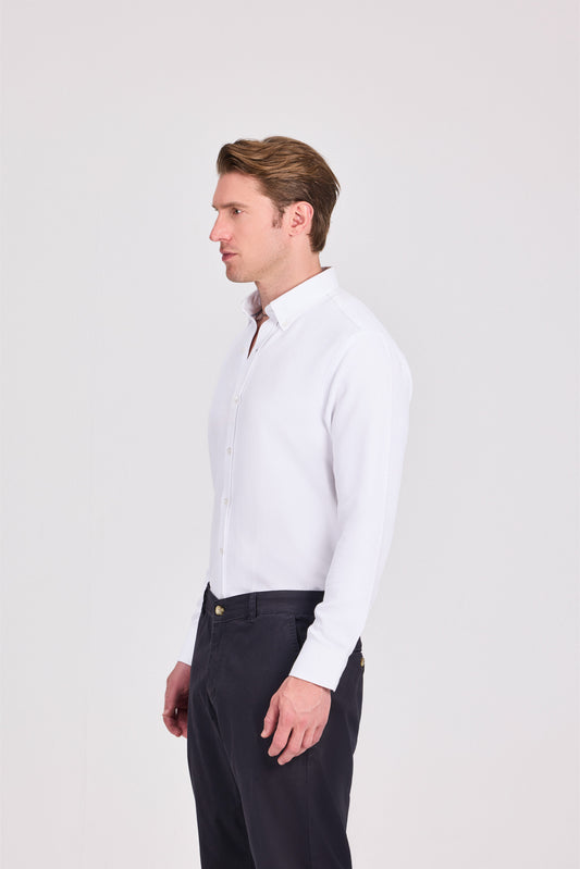 White Classic Poly-Cotton Jacquard Shirt