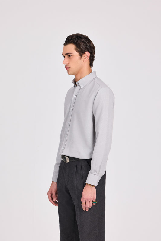 Grey Classic Poly-Cotton Jacquard Shirt