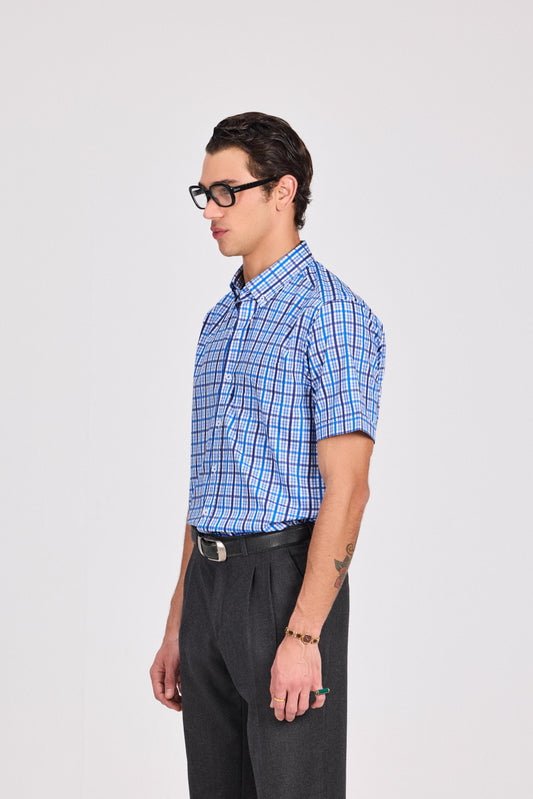 Blue checkered Short Sleeve Shirt