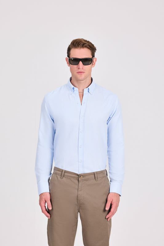 Baby Blue Classic Poly-Cotton Jacquard Shirt
