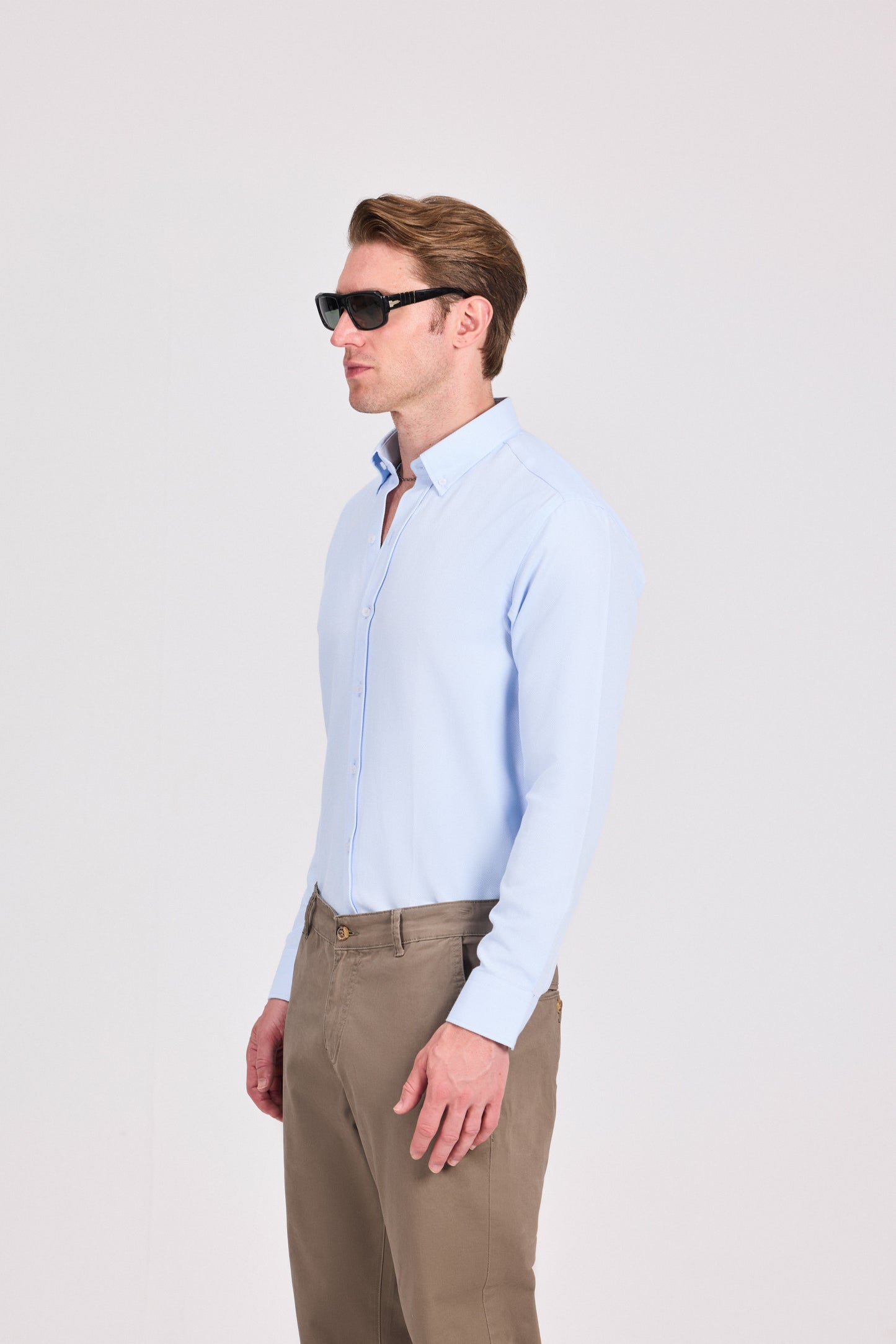 Baby Blue Smart Casual Poly-Cotton Jacquard Shirt