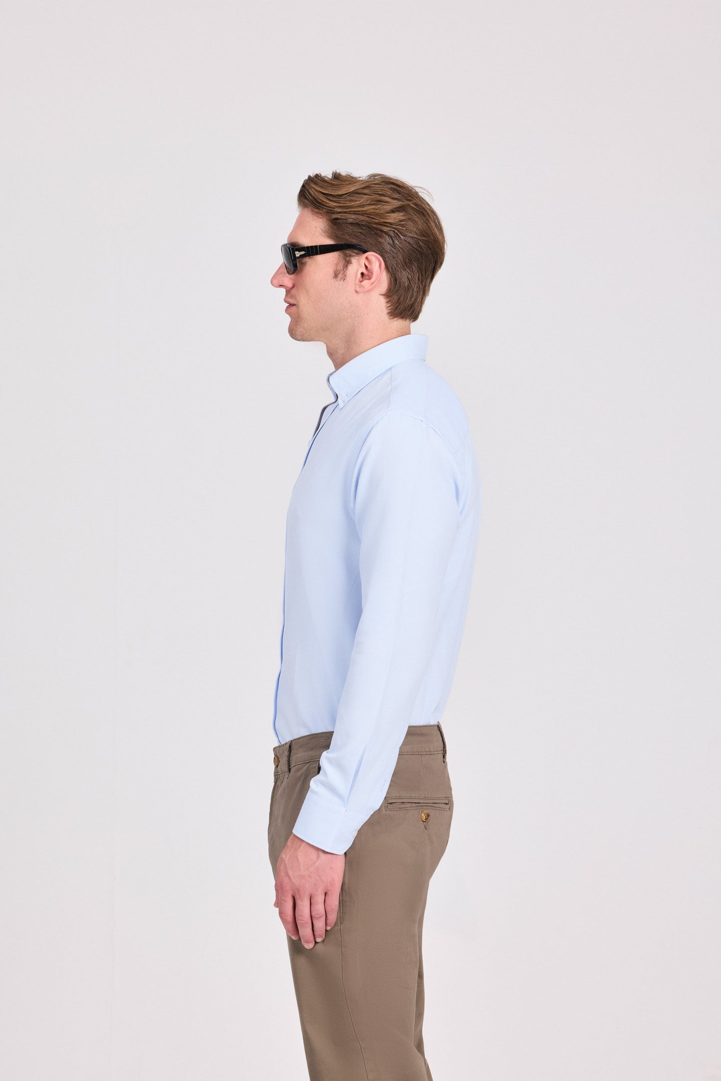 Baby Blue Smart Casual Poly-Cotton Jacquard Shirt