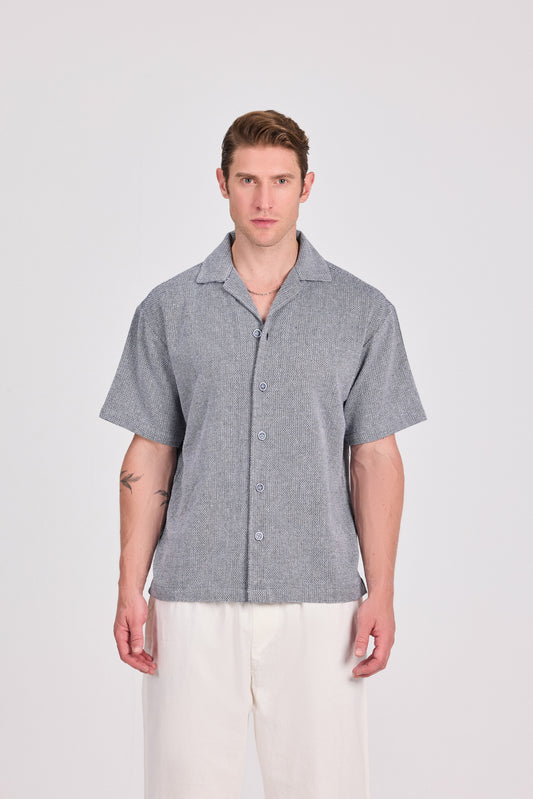 Grey Checkered 100% Cotton Short Sleeve Shirt