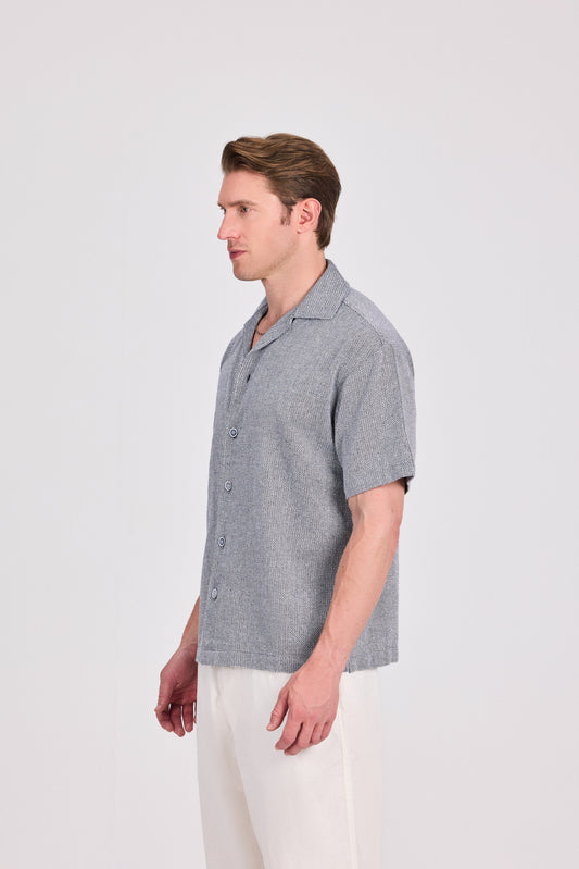 Grey Checkered 100% Cotton Short Sleeve Shirt