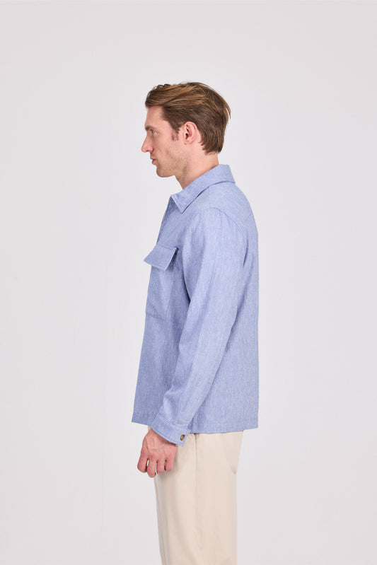 Baby Blue Poly-Cotton Lenin Look Jacket