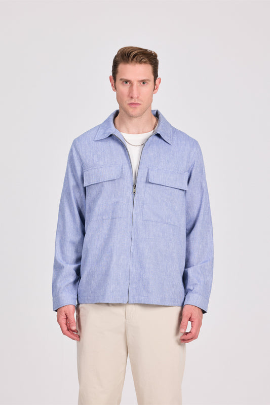 Baby Blue Poly-Cotton Lenin Look Jacket