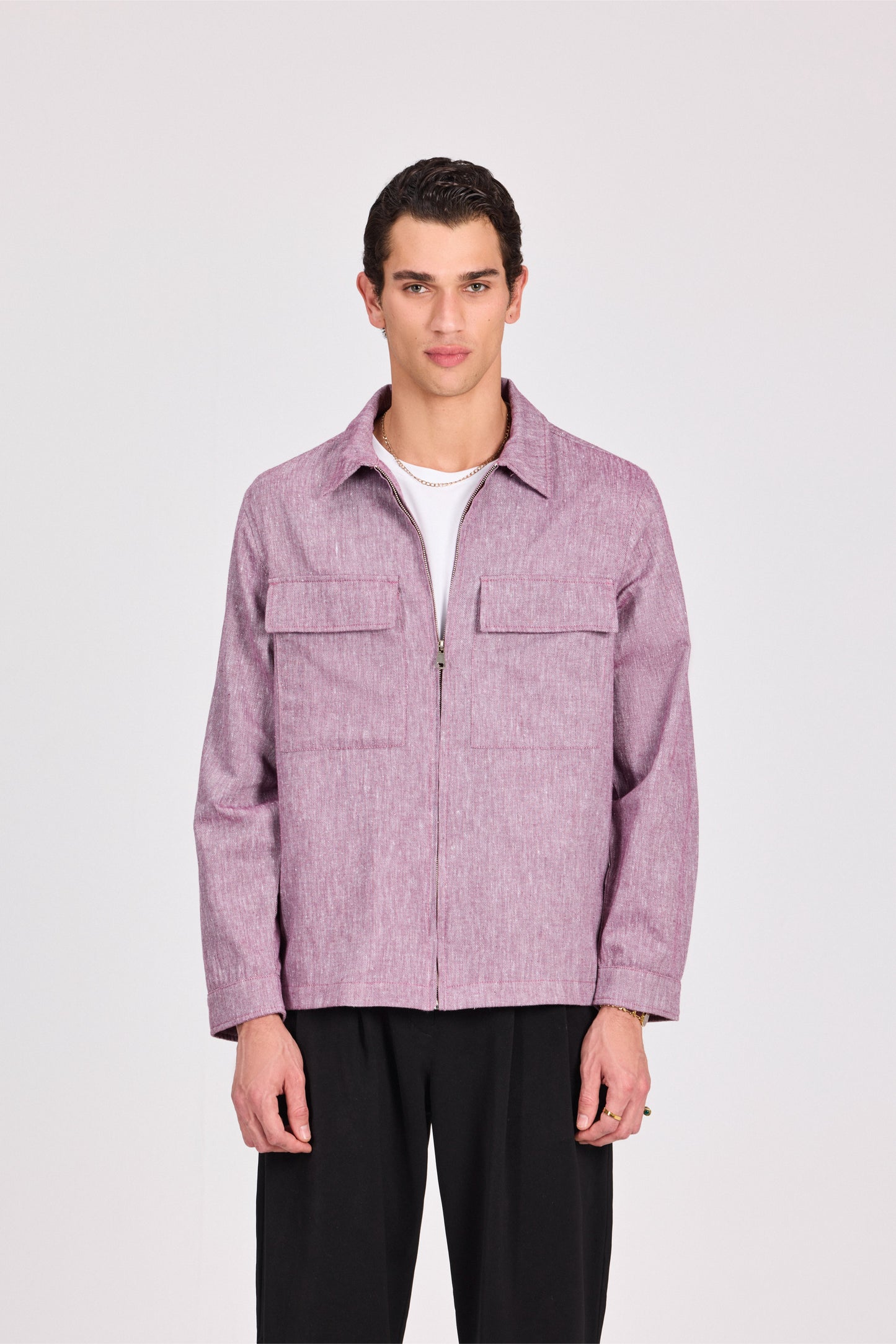 Burgundy Poly-Cotton Lenin Look Jacket
