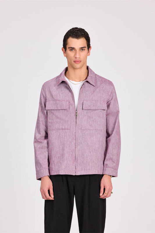 Burgundy Poly-Cotton Lenin Look Jacket
