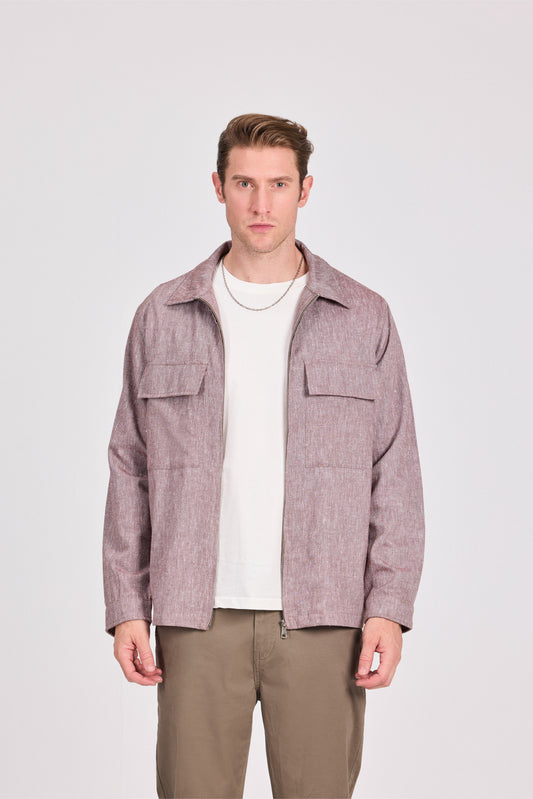Brown Poly-Cotton Lenin Look Jacket