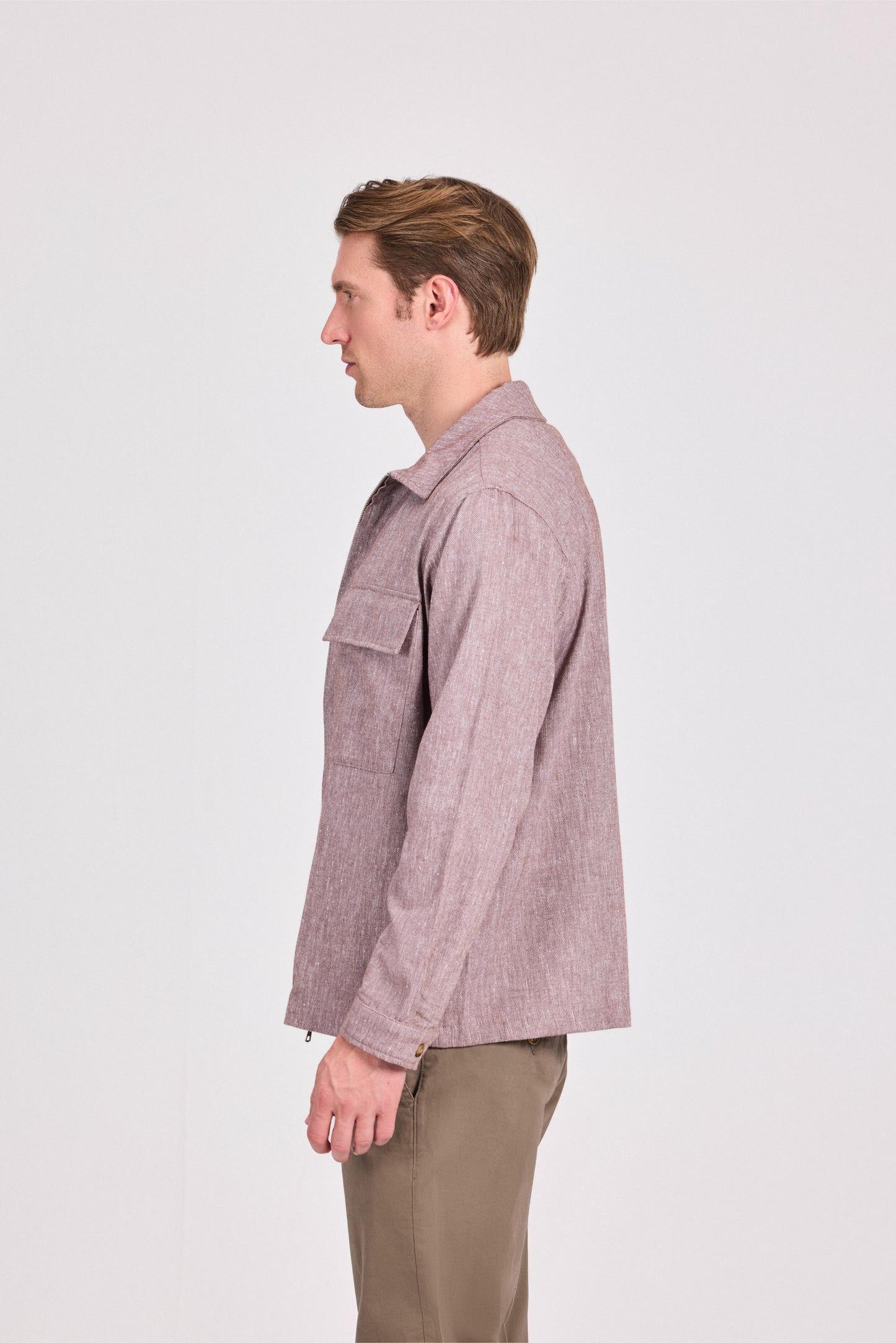 Brown Poly-Cotton Lenin Look Jacket